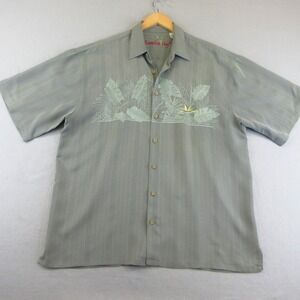 Bamboo Cay Shirt Mens XL Sage Green Floral Embroidered Camp Modal Blend Tropical